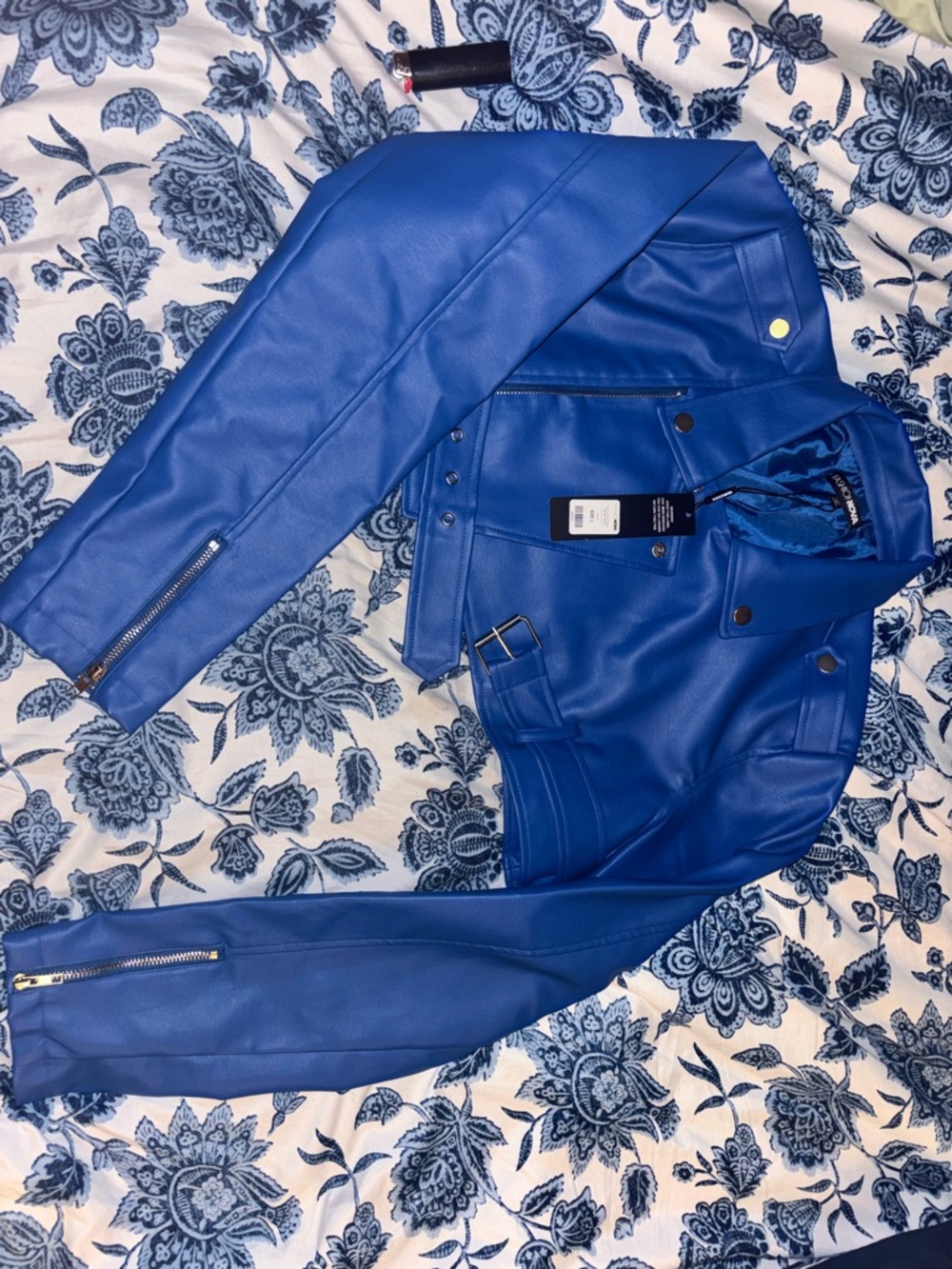 Vibrant Electric Blue Faux Leather Moto Jacket